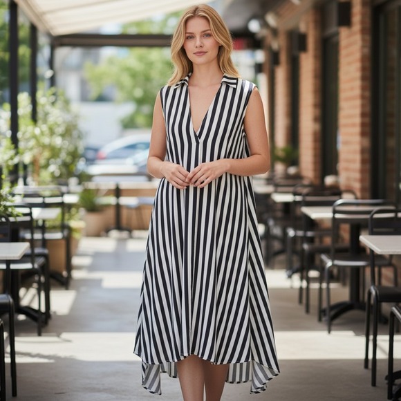 Liz Claiborne Dresses & Skirts - Liz Claiborne Women's Striped Sleeveless Cotton Shirt Dress Blue White Size 10